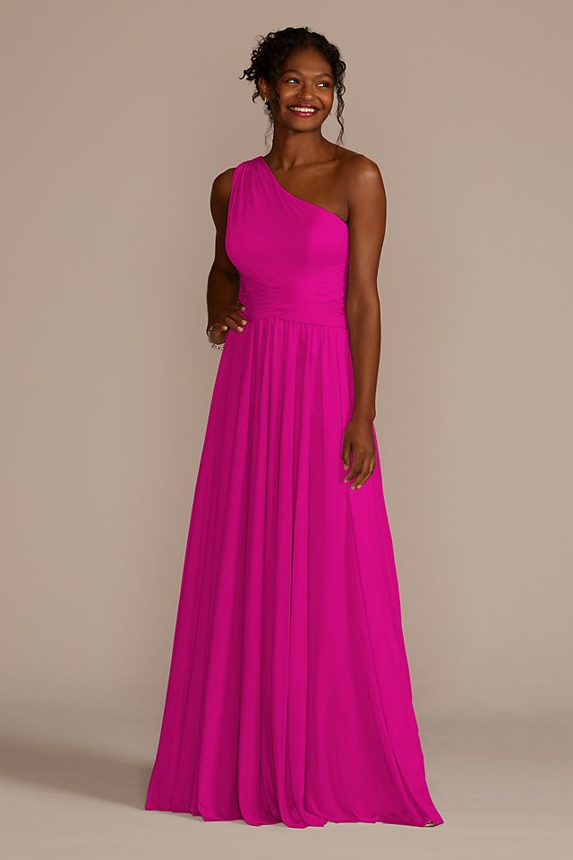 Mesh One-Shoulder Bridesmaid Dress with Full Skirt Image 6