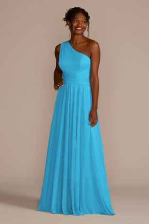 One Shoulder Teal Bridesmaid Dresses