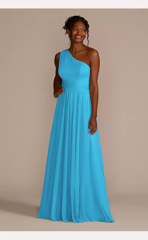 One-Shoulder Mesh Bridesmaid Dress with Full Skirt