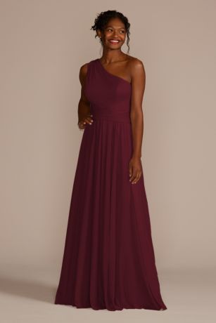one-shoulder mesh bridesmaid dress with full skirt One-Shoulder Mesh Bridesmaid Dress with Full Skirt