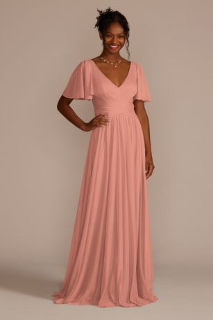Charmeuse Flutter Sleeve Junior Bridesmaid Dress | David's Bridal