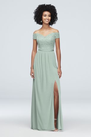 Off-the-Shoulder Lace and Mesh Bridesmaid Dress
