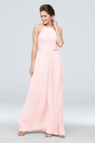 Chiffon High-Neck Pleated Skirt Bridesmaid Dress David's Bridal