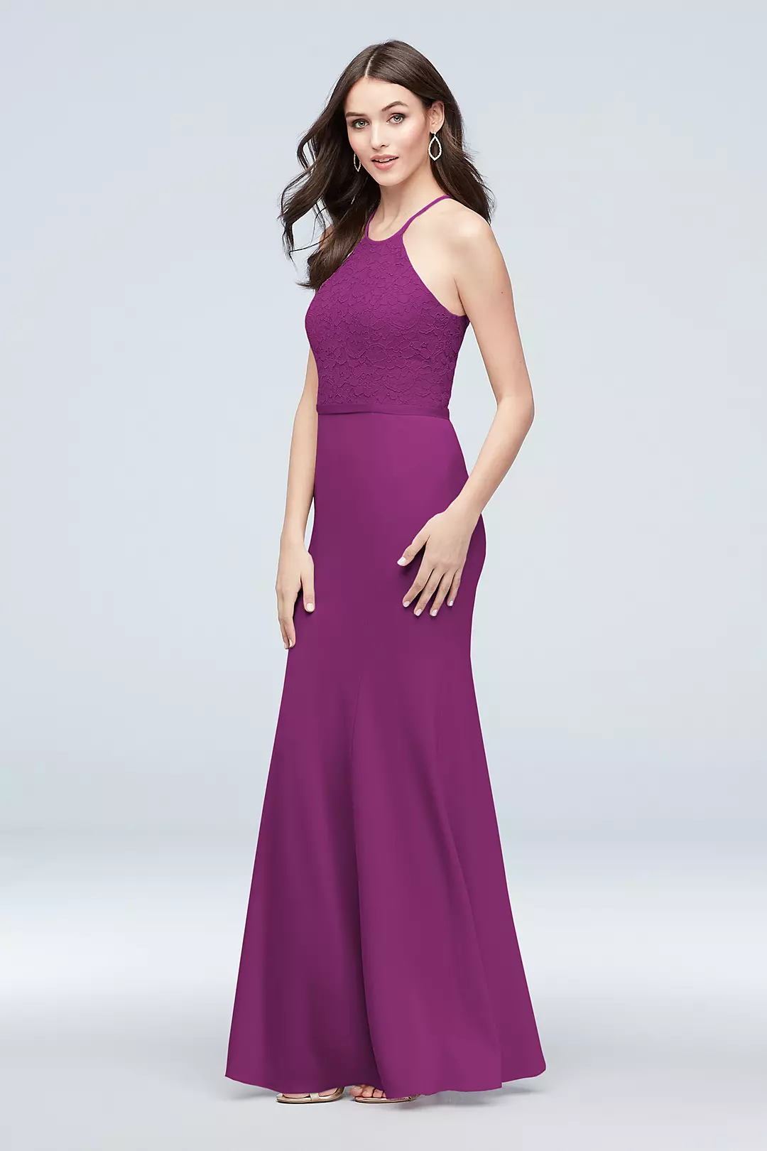 Lace and Stretch Crepe High-Neck Bridesmaid Dress Image