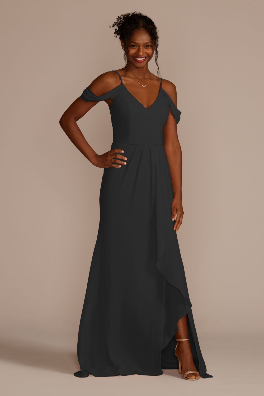 Off-the-Shoulder Bridesmaid Dress with Cascade
