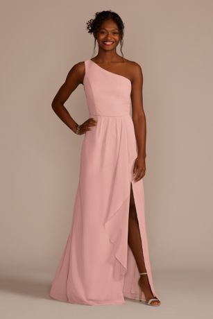 off the shoulder bridesmaid dress with cascade One-Shoulder Chiffon Bridesmaid Dress with Cascade
