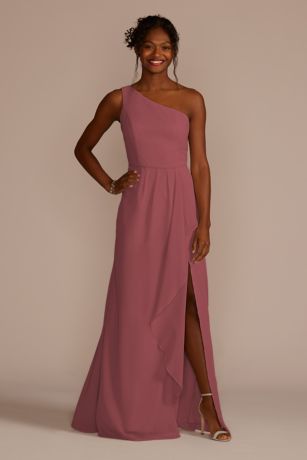 One-Shoulder Chiffon Bridesmaid Dress with Cascade