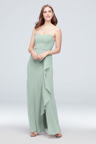 Pleated Strapless Bridesmaid Dress with  Cascade