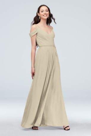 Off-the-Shoulder Georgette Wrap Bridesmaid Dress | David's Bridal