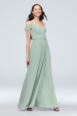 Off-the-Shoulder Georgette Wrap Bridesmaid Dress