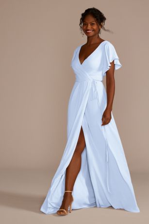 Flutter Sleeve Georgette Wrap Bridesmaid Dress | David's Bridal