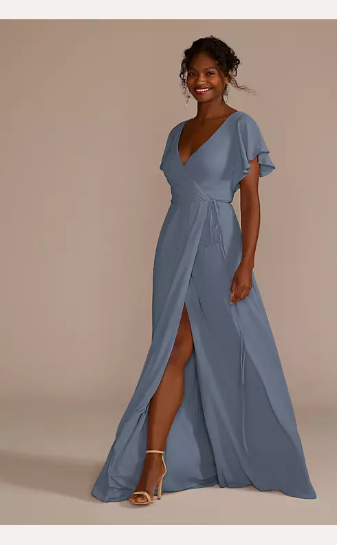 Flutter Sleeve Georgette Wrap Bridesmaid Dress | David's Bridal