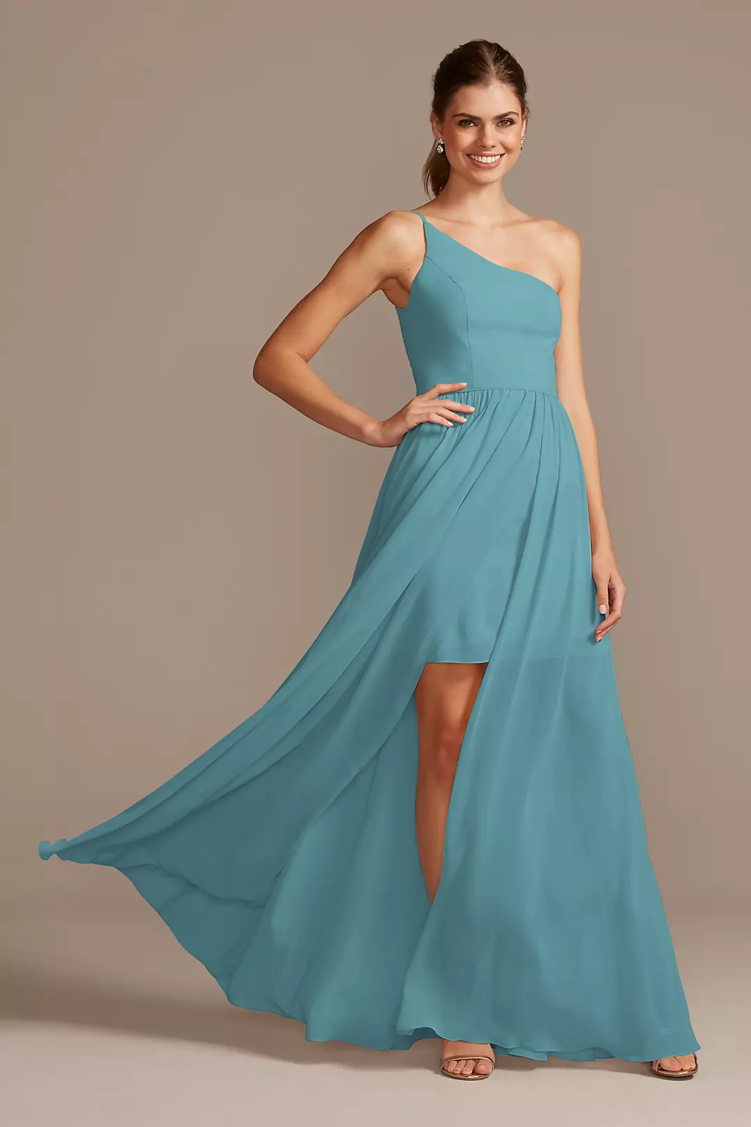 One-Shoulder Chiffon Overskirt Bridesmaid Dress | David's Bridal One-Shoulder Chiffon Overskirt Bridesmaid Dress | David's Bridal