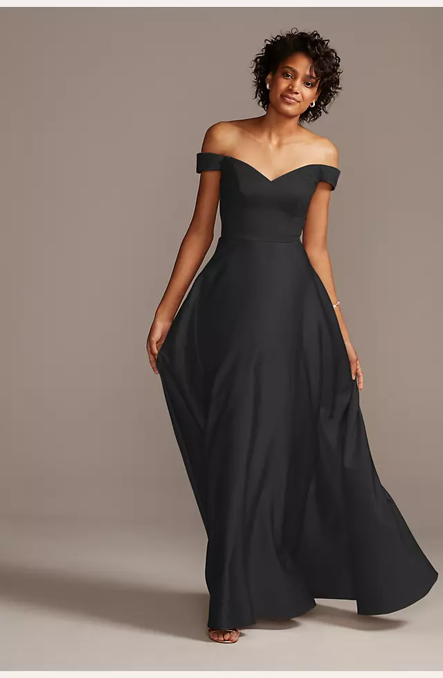 Off-Shoulder Satin A-Line Dress Image