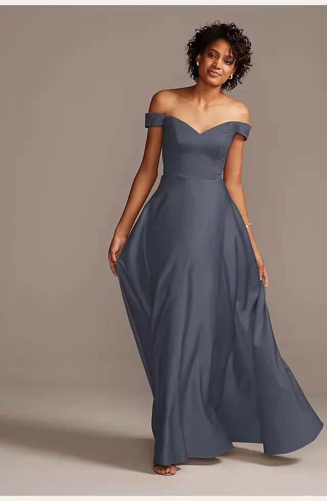 Off-the-Shoulder Satin A-Line Bridesmaid Dress