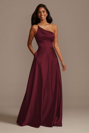 One Shoulder Satin A-Line Bridesmaid Dress | David's Bridal