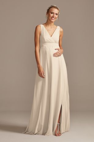 TFNC Maternity Bridesmaid chiffon v front midi dress with pleated