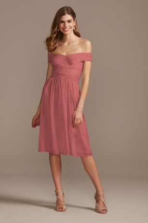 Off the Shoulder Pleated Short Bridesmaid Dress