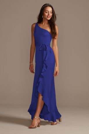 Crepe Satin Ruffle High-Low Bridesmaid Dress