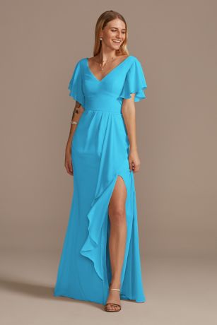 Flutter Sleeve Bridesmaid Dress with Cascade David's Bridal