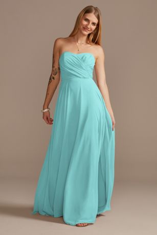 blue dress for baby girl Simple Dusty Strapless Tea Length Bridesmaid Dresses main image 1