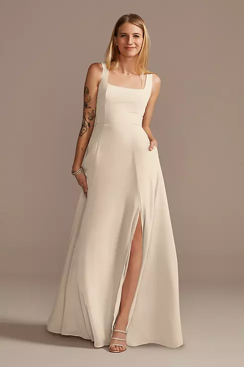 Chiffon Squared Tank Lace Up Bridesmaid Dress Image 1