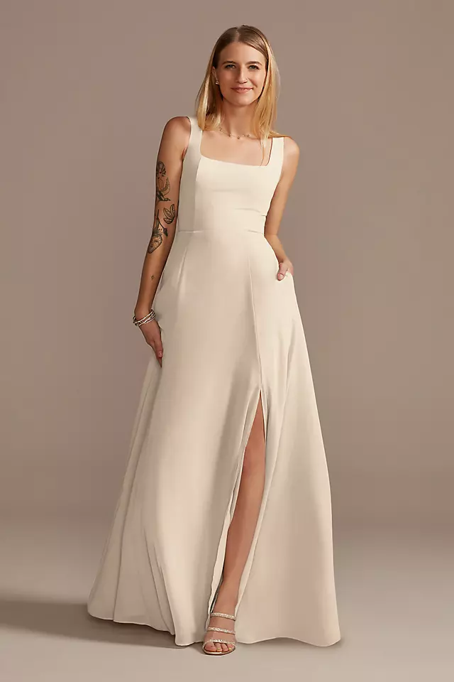 Chiffon Squared Tank Lace Up Bridesmaid Dress Image