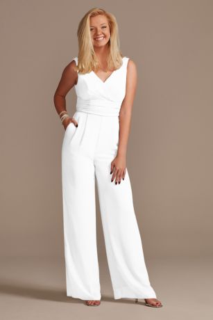 V-Neck Tie Waist Bridesmaid Jumpsuit with Pockets