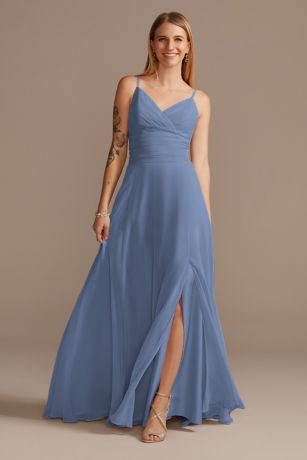davids bridal steel blue bridesmaid dresses Black Velvet Top Dress - Bridesmaid Dress