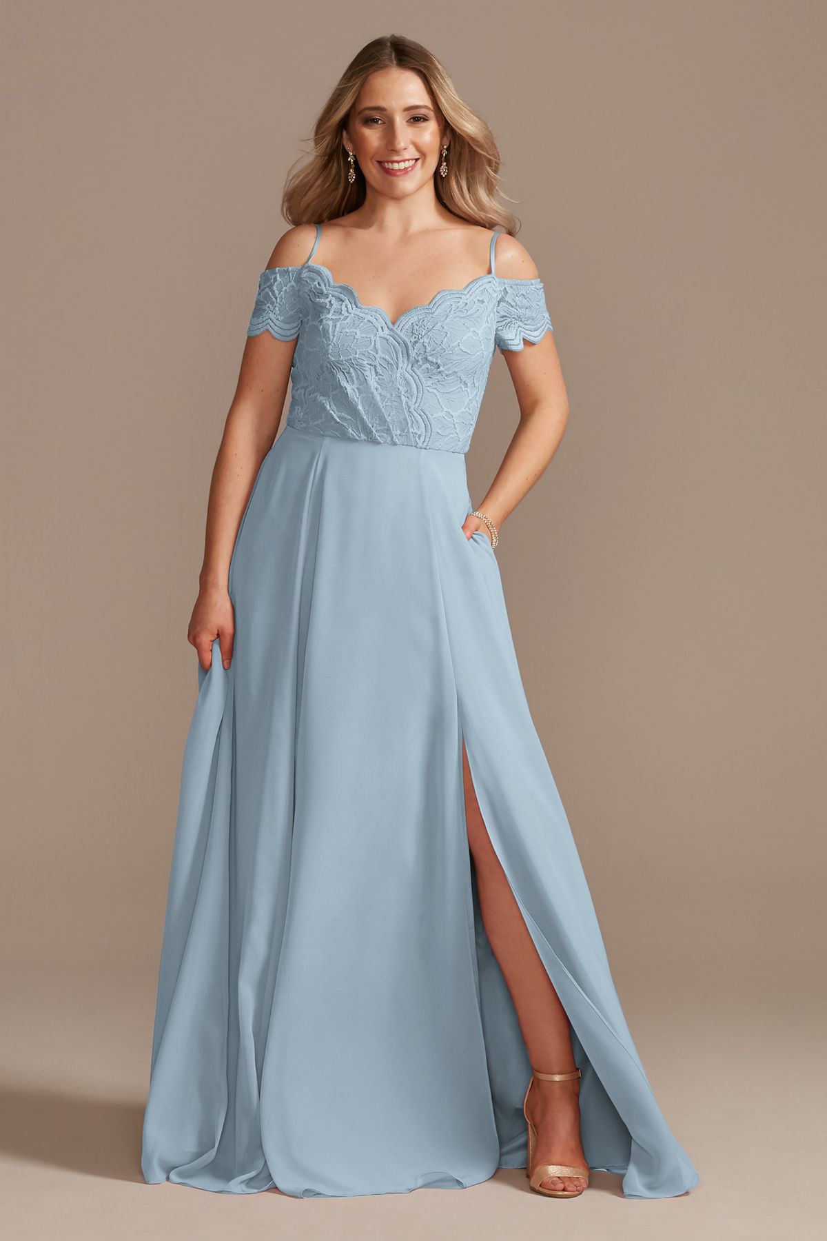 Lace Chiffon Off-Shoulder Long Bridesmaid Dress