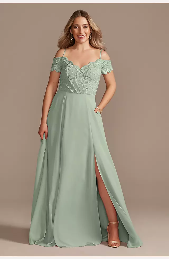 Off Shoulder Emerald Green Lace Long Sleeves Chiffon Bridesmaid Dresses  DTB240 –
