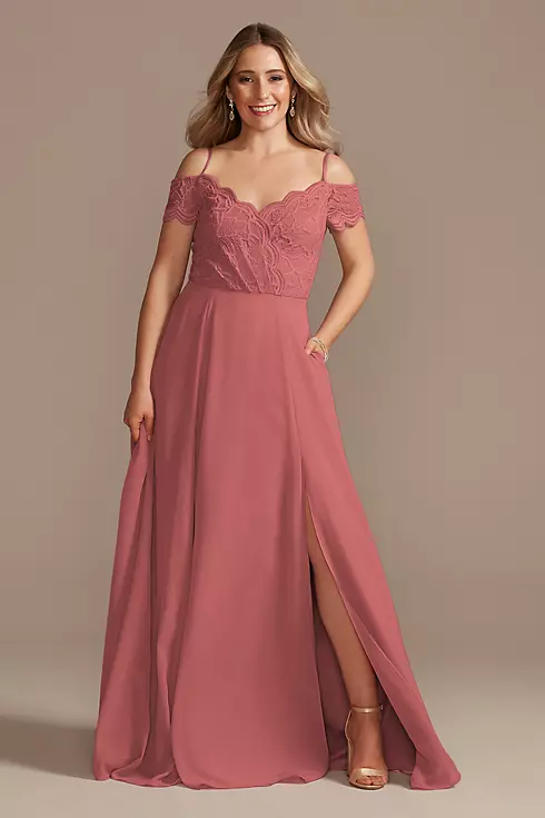 Lace Chiffon Off-Shoulder Long Bridesmaid Dress Image 1