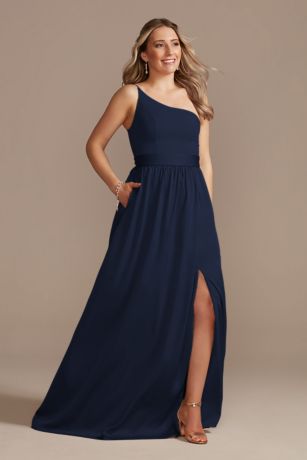 Picture of One-Shoulder Long Crepe Charmeuse Dress