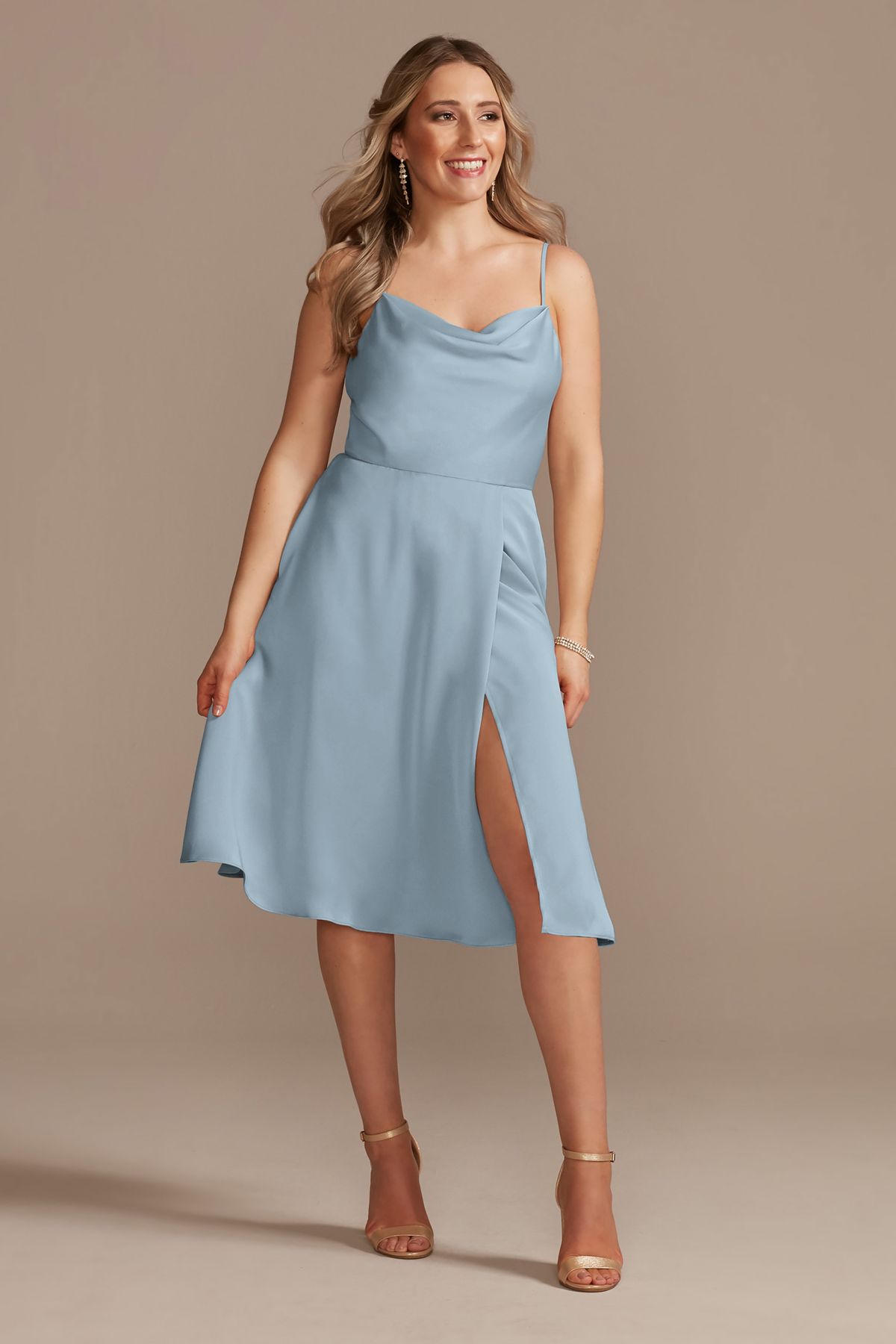 Dusty blue bridesmaid dresses short sale