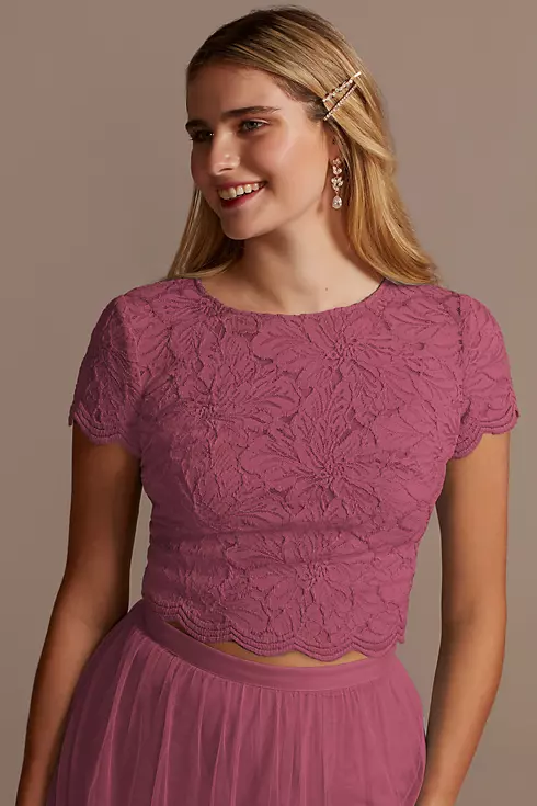Bridesmaid Separates Stretch Lace Short Sleeve Top Image 1
