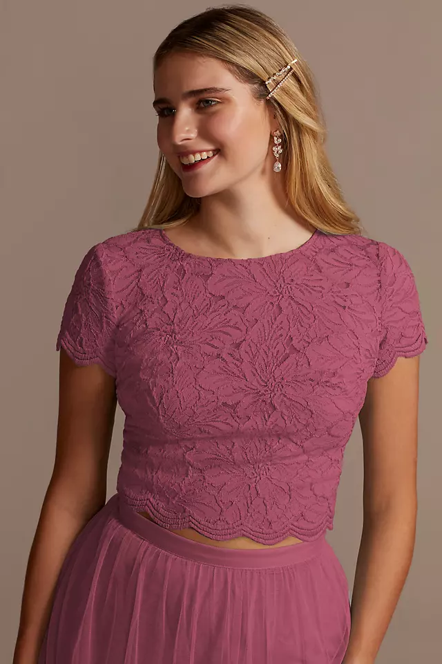 Bridesmaid Separates Stretch Lace Short Sleeve Top Image