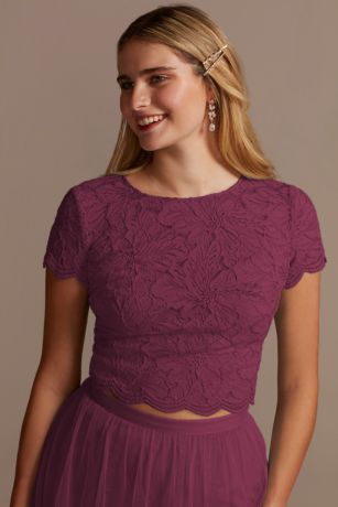 Bridesmaid Separates Stretch Lace Short Sleeve Top