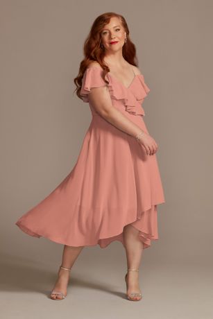 Coral High Low Bridesmaid Dress