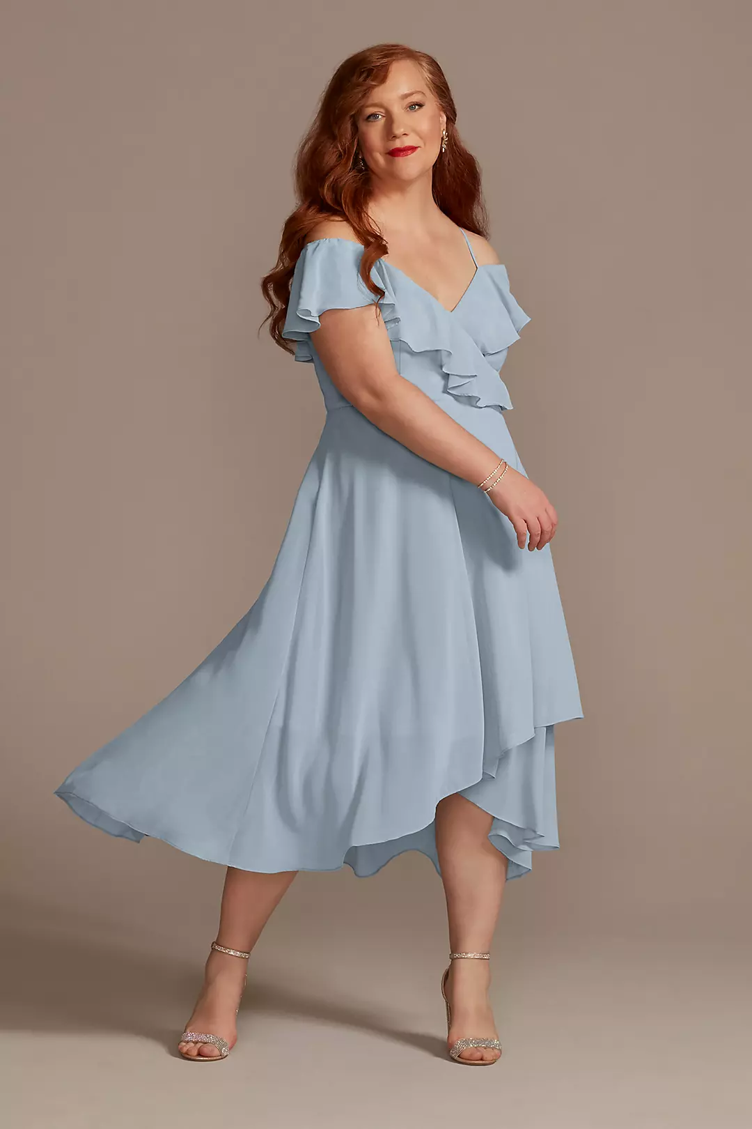 Chiffon Off-the-Shoulder Midi Bridesmaid Dress | David's Bridal Chiffon Off-the-Shoulder Midi Bridesmaid Dress | David's Bridal