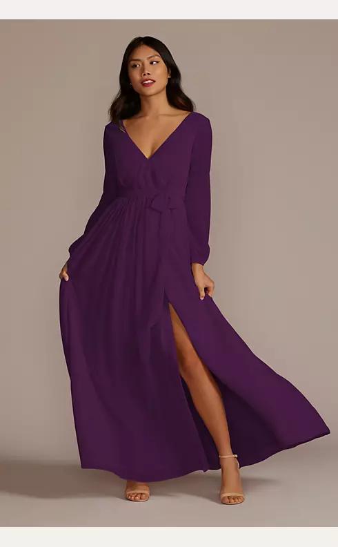 Long Sleeve Chiffon Dress with Slit Image 1