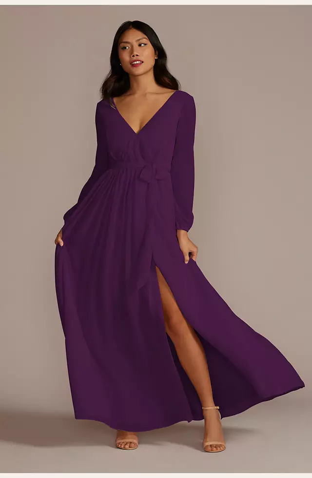 Long Sleeve Chiffon Dress with Slit Image