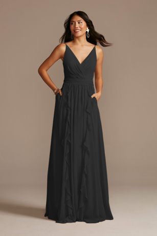 Spaghetti Straps Chiffon Dresses with Ruffle Daffodil Plus Size