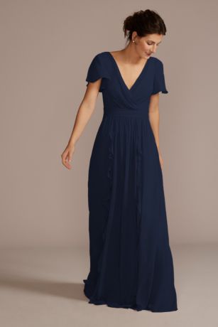Chiffon Flutter Sleeve Ruffle Bridesmaid Dress David's Bridal
