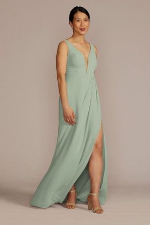 Chiffon Illusion Neck Maxi Gowns Of Bridesmaids Rust Plus Size