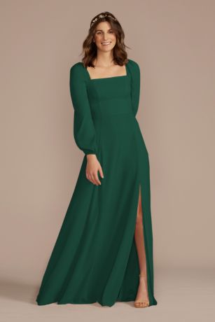 Long Sleeve Chiffon Bridesmaid Dress | David's Bridal