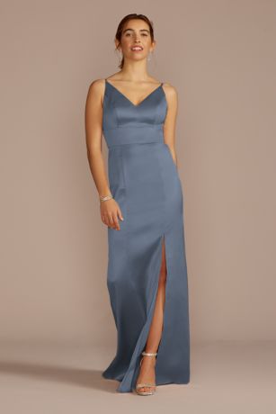 Simple Spaghetti Straps Satin Bridesmaid Dress, BG203