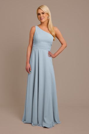 One Shoulder Neck Tie Chiffon Bridesmaid Dress - Powder Blue