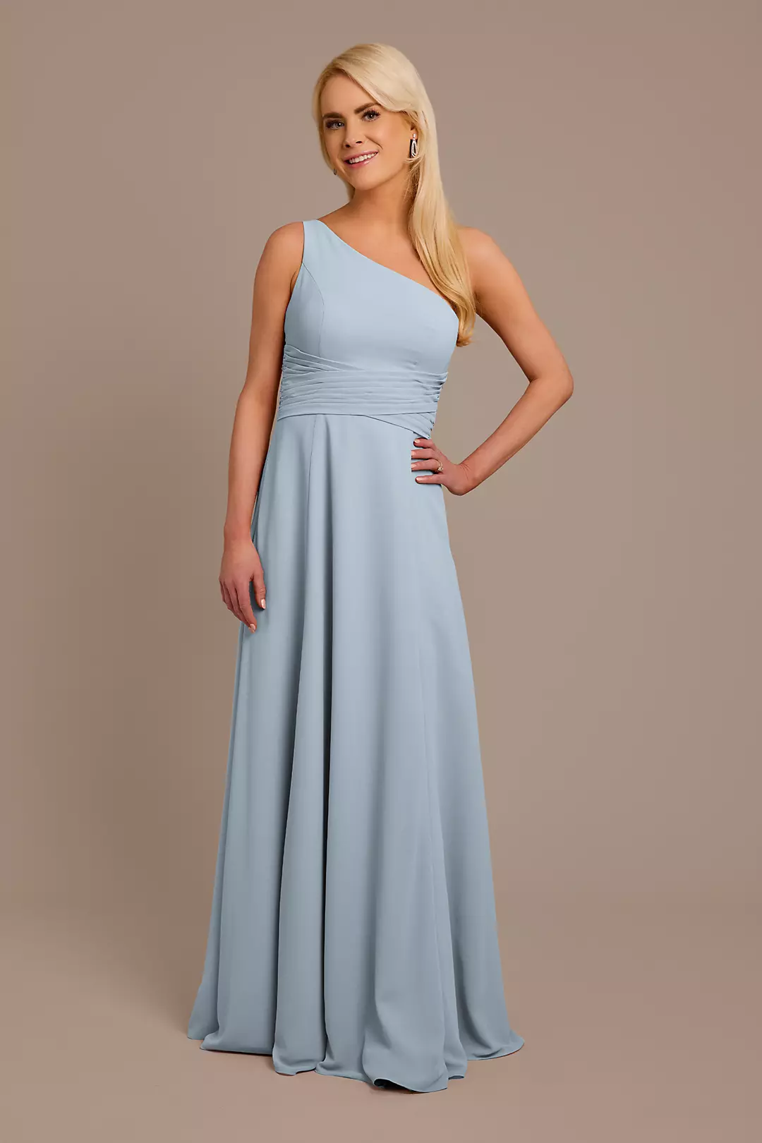 Chiffon One-Shoulder Dress with Tie Image