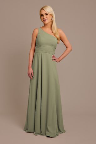 Chiffon One-Shoulder Dress with Tie Image
