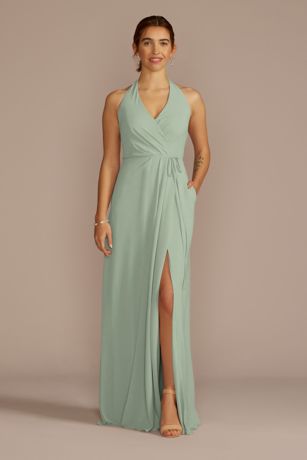Chiffon Halter Faux Wrap A-Line Dress Image